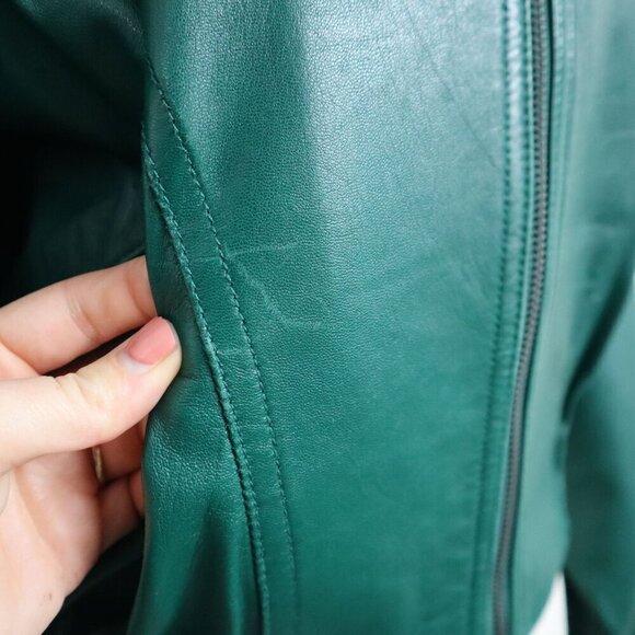 North Beach Green Leather Bomber Jacket Size 9/10 - Picture 5 of 8